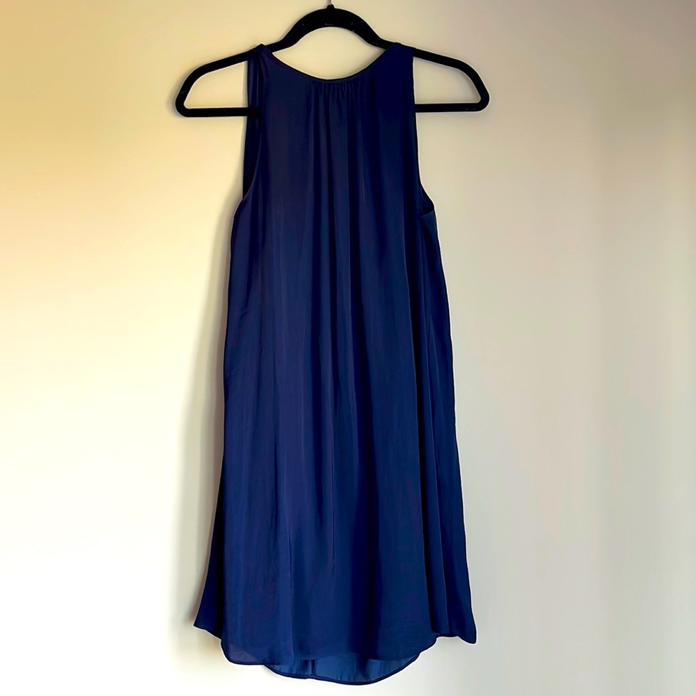 Navy Blue High Neck Flowy Shift Dress